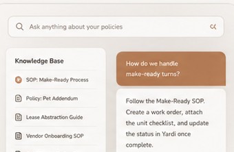 Farmon knowledge base agent answering a policy question in plain English